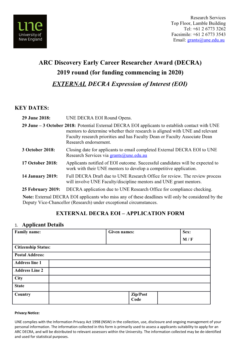 ARC Discovery Early Career Researcher Award (DECRA)