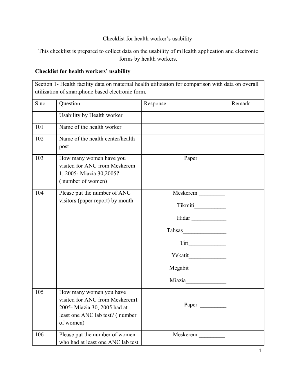 Checklist Forhealth Worker S Usability