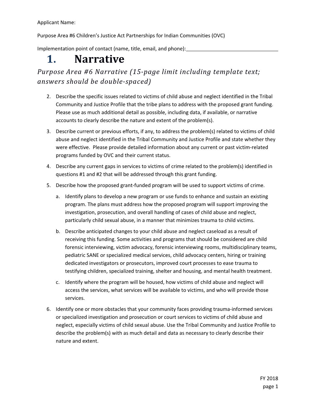 CTAS 2018 Purpose Area 6: OVC Childrens Justice Act Narrative Template