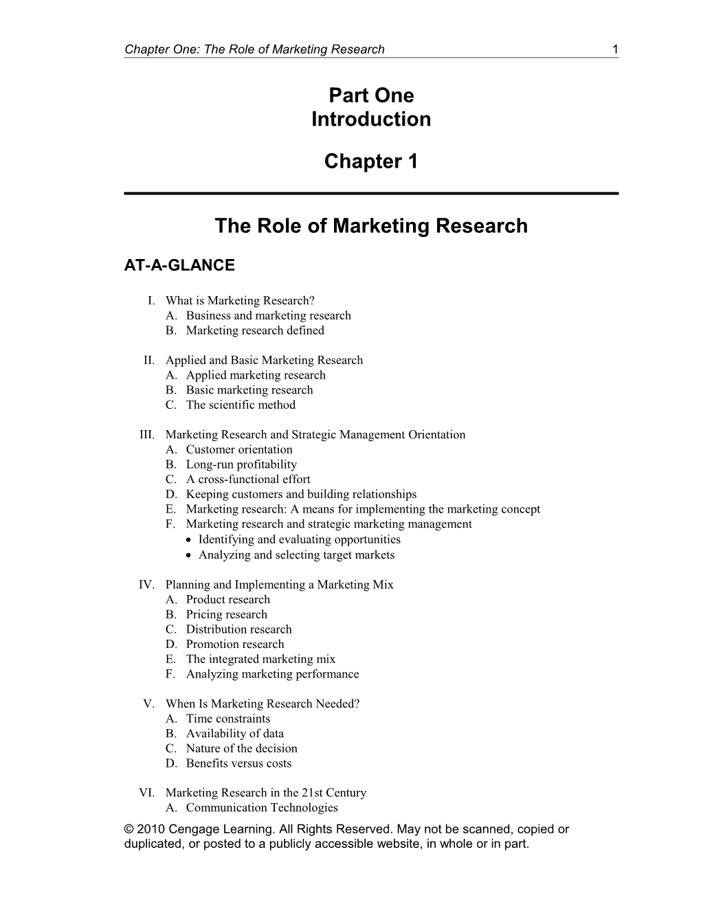 Chapter One: the Role of Marketing Research 1