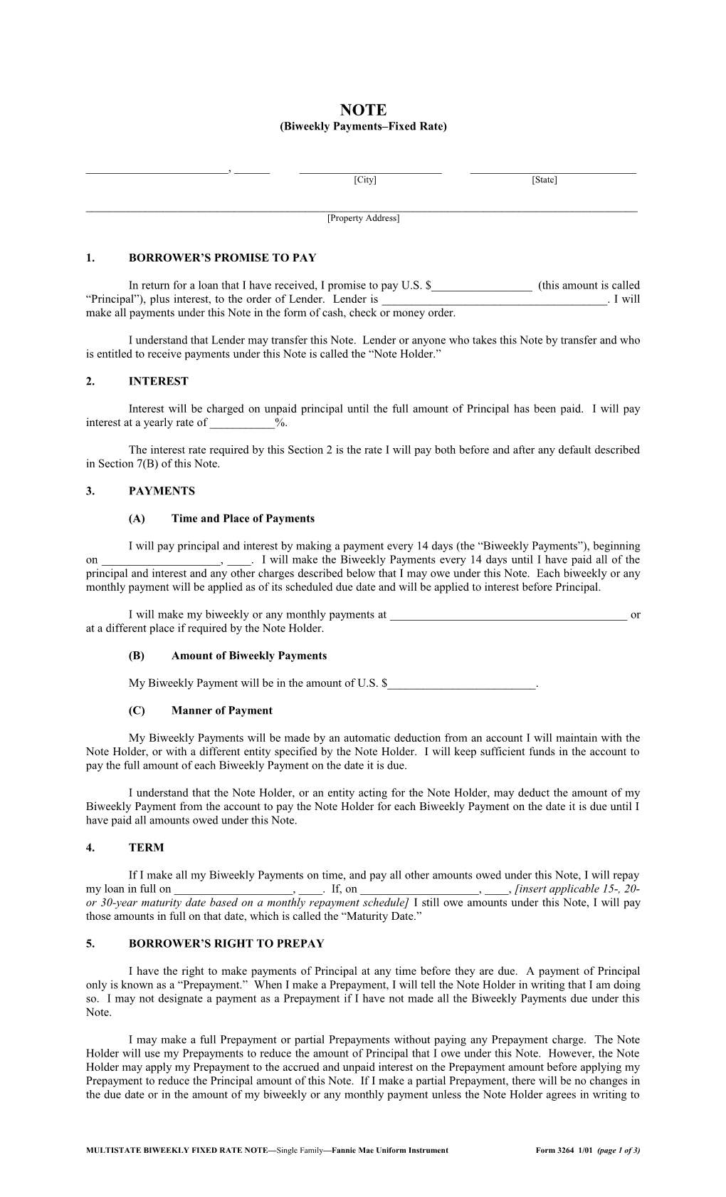 Multistate Biweekly Fixed Rate Note (Form 3264): Word
