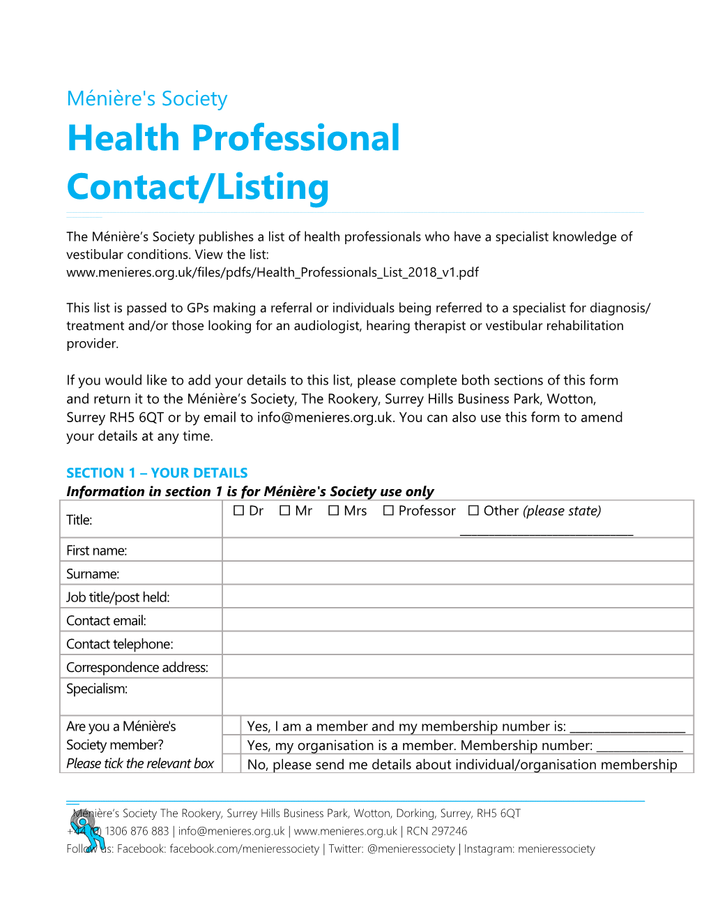 Health Professional Contact/Listing