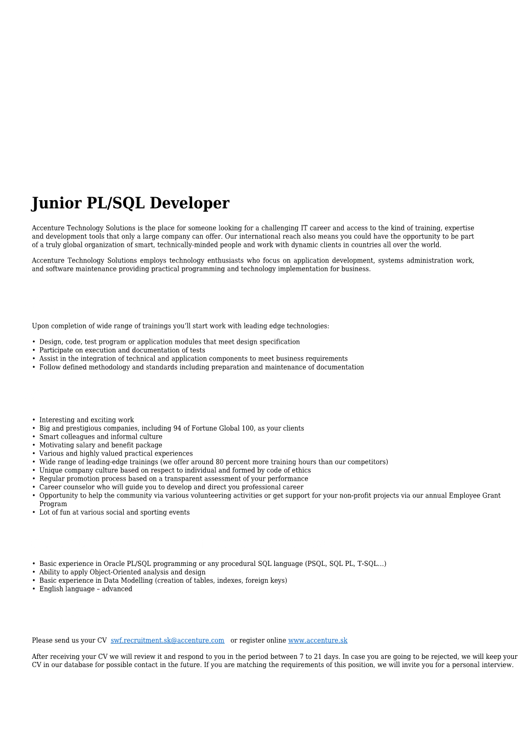 Junior PL/SQL Developer