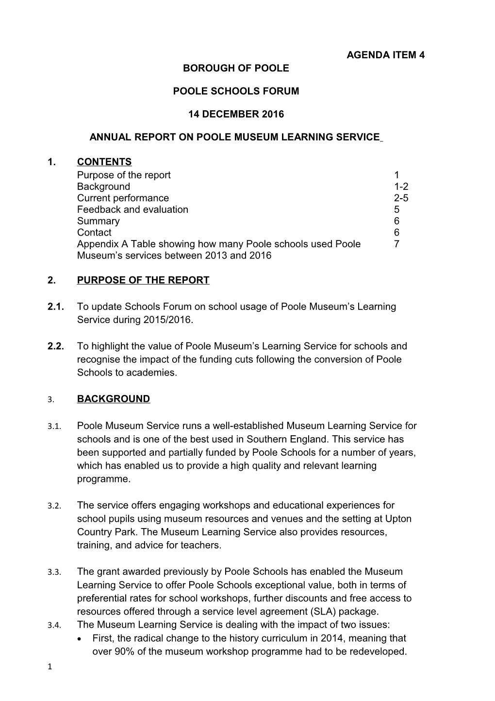 Annual Report on Poole Museum Learning Service