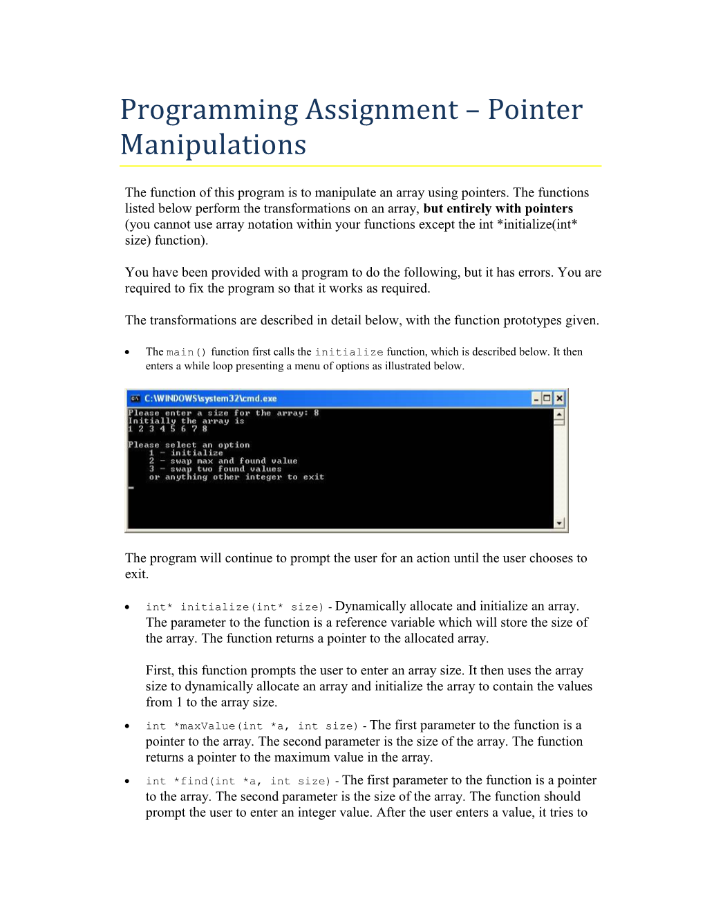 Programming Assignment Pointer Manipulations