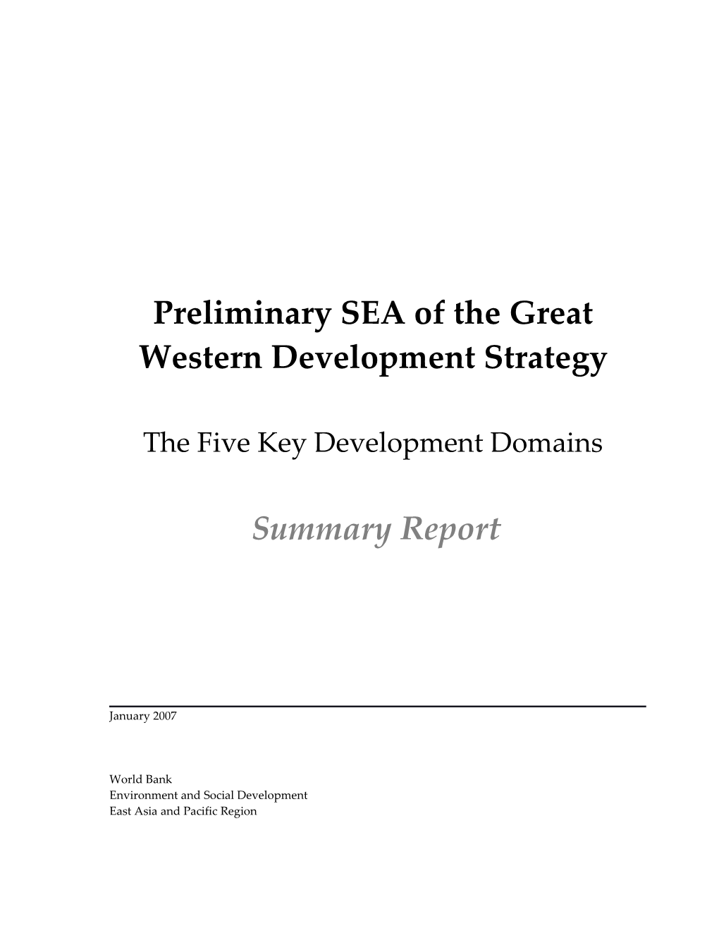 Preliminarysea of the Great Western Development Strategy