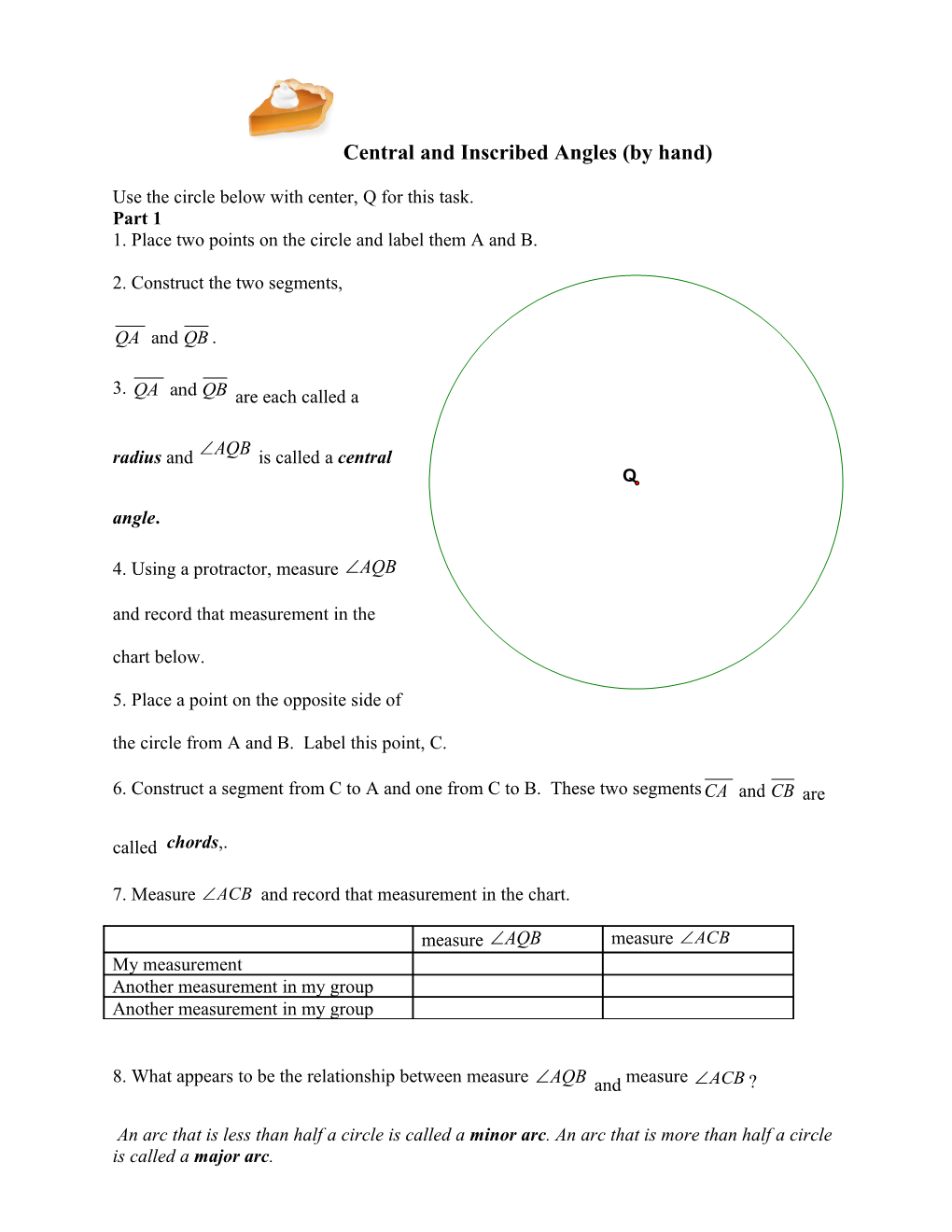 Central and Inscribed Angles (By Hand)