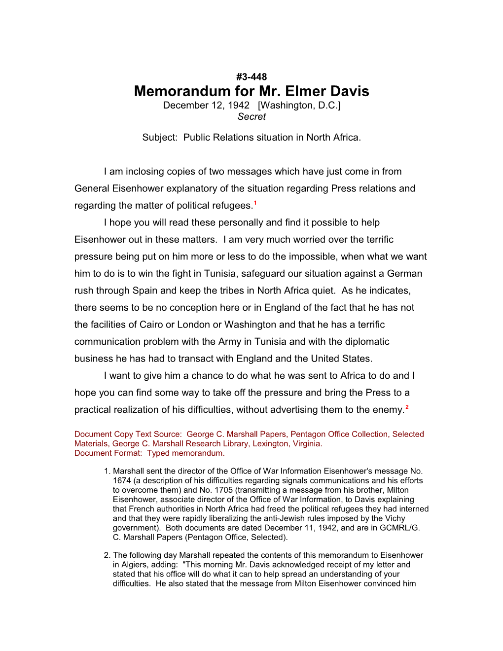 Memorandum for Mr. Elmer Davis