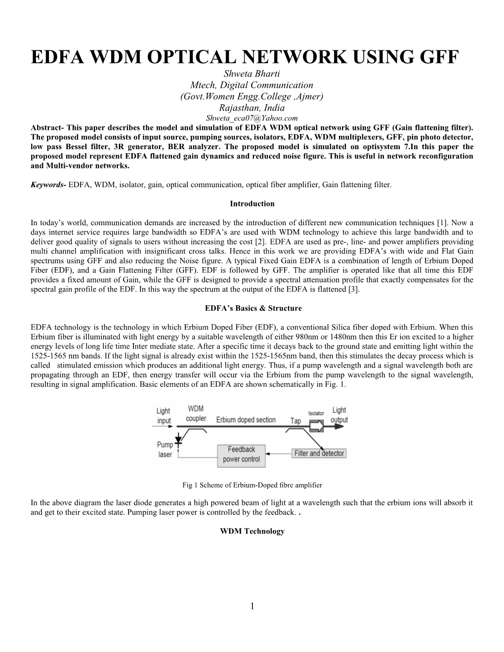 Edfa Wdm Optical Network Using Gff