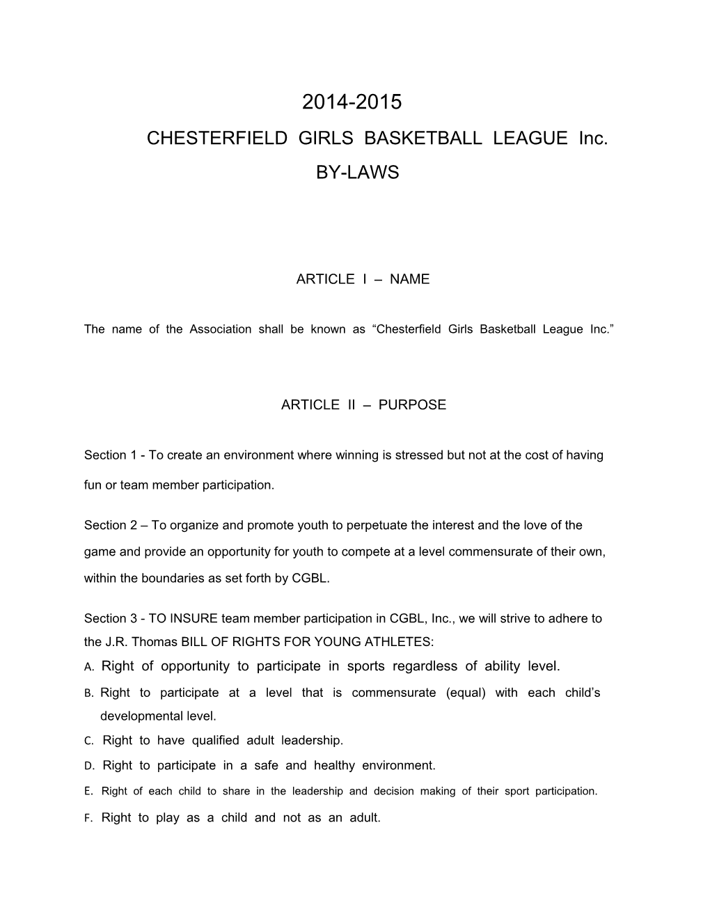 CHESTERFIELD GIRLS BASKETBALL LEAGUE Inc