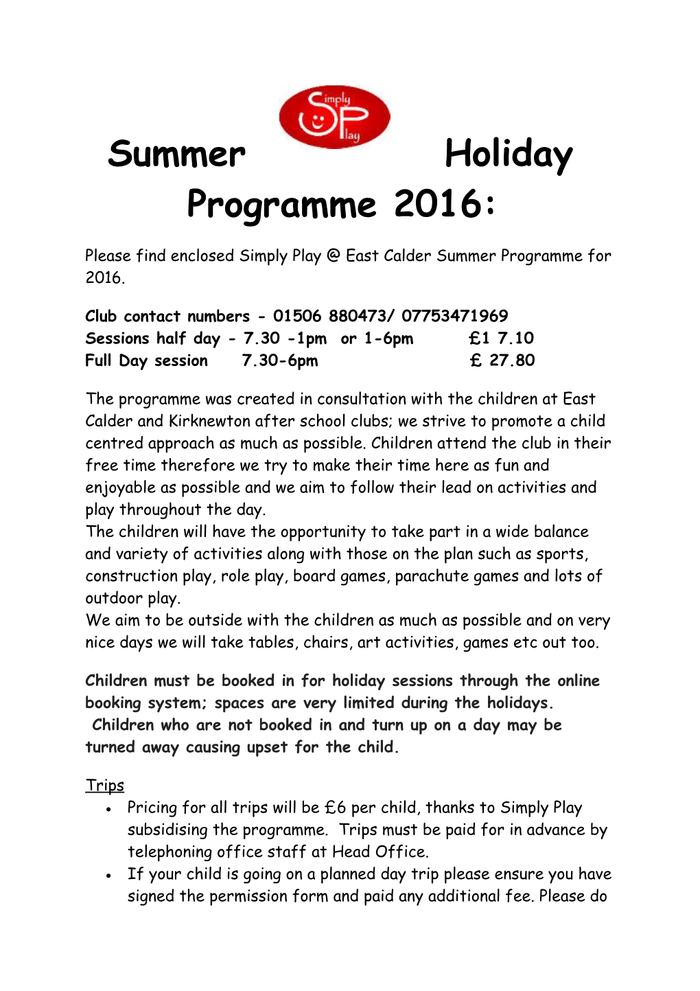 Summer Holiday Programme 2016