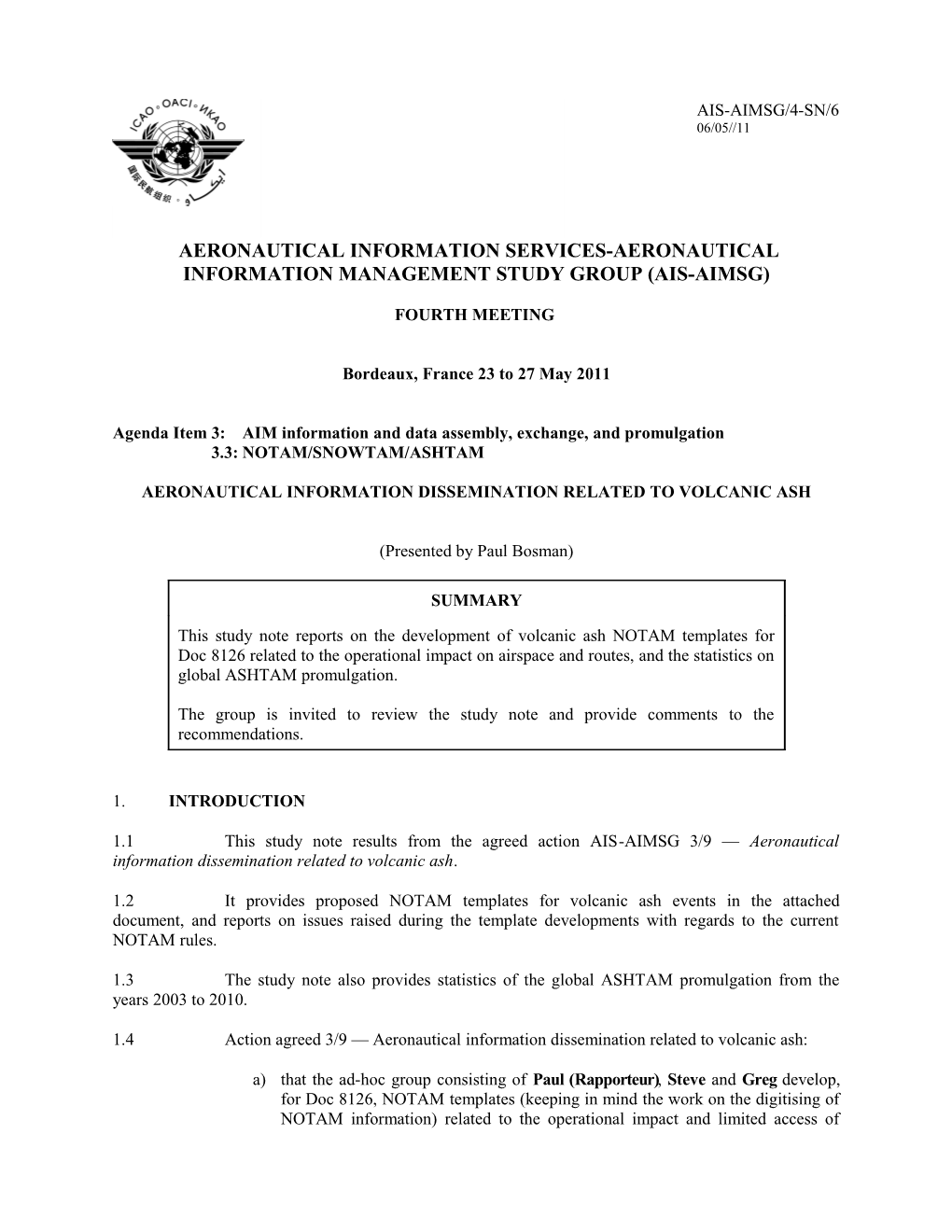 Aeronautical Information Dissemination Related to Volcanic Ash