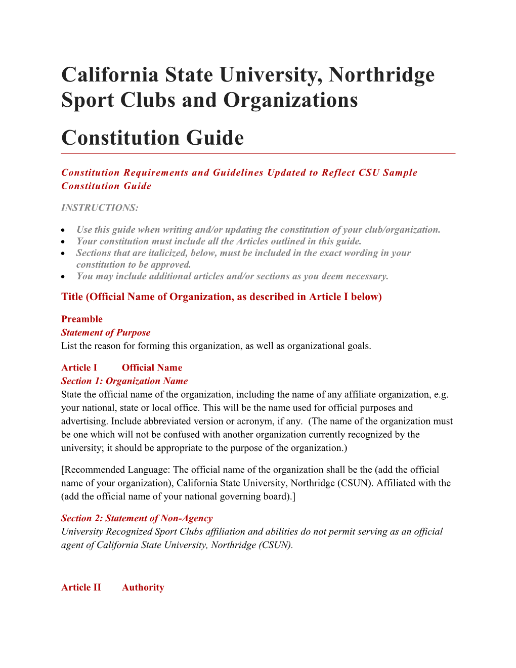 California State University, Northridge Sport Clubs and Organizations