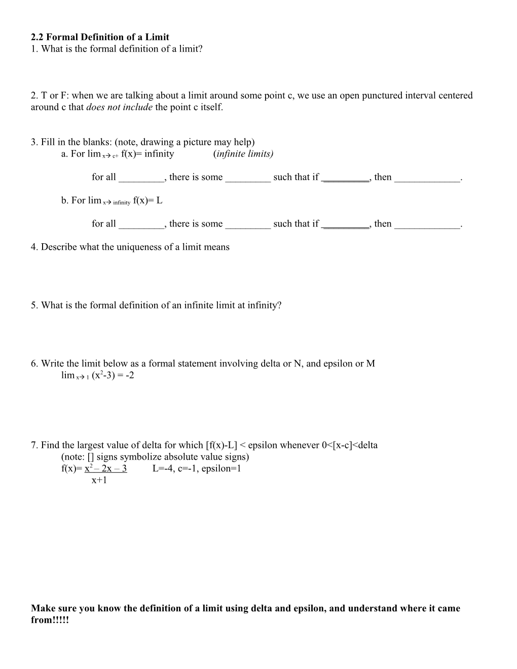 2.2 Formal Definition of a Limit