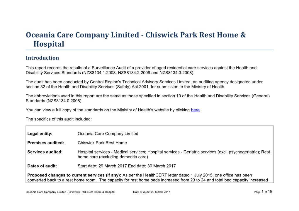 Oceania Care Company Limited - Chiswick Park Rest Home & Hospital