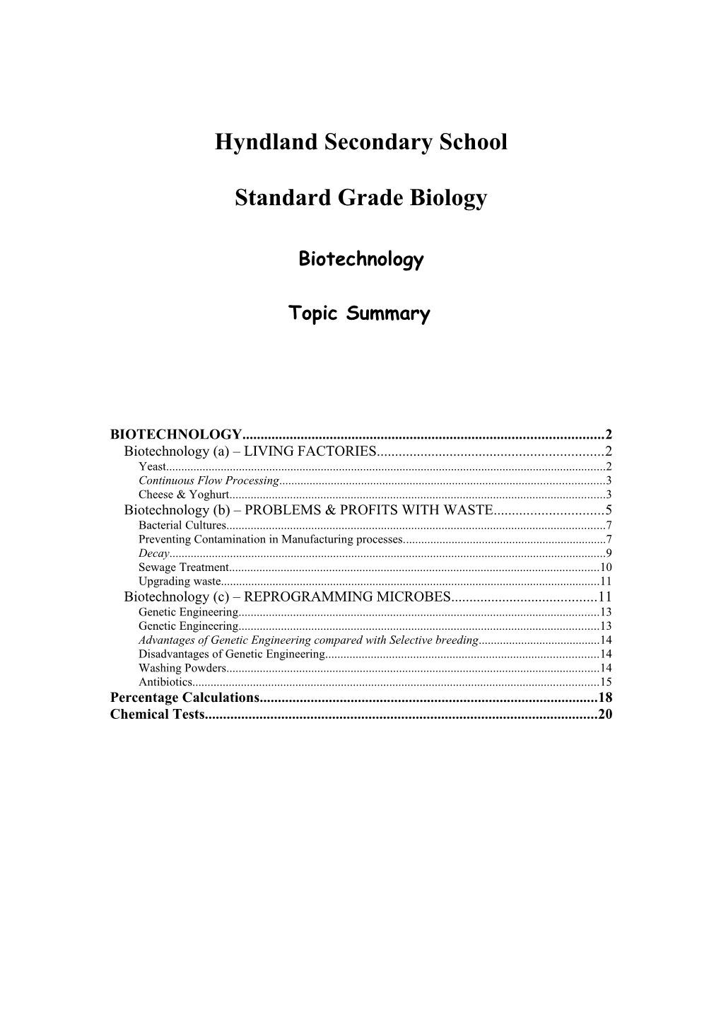 Standard Grade Biology 4Th Year Revision Notes07/10/2018