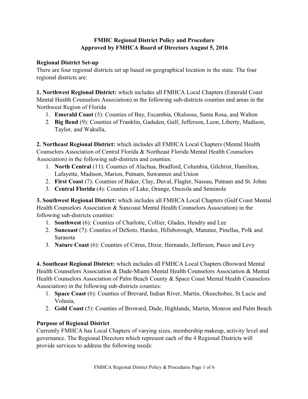 FMHC Regional District Policy and Procedure