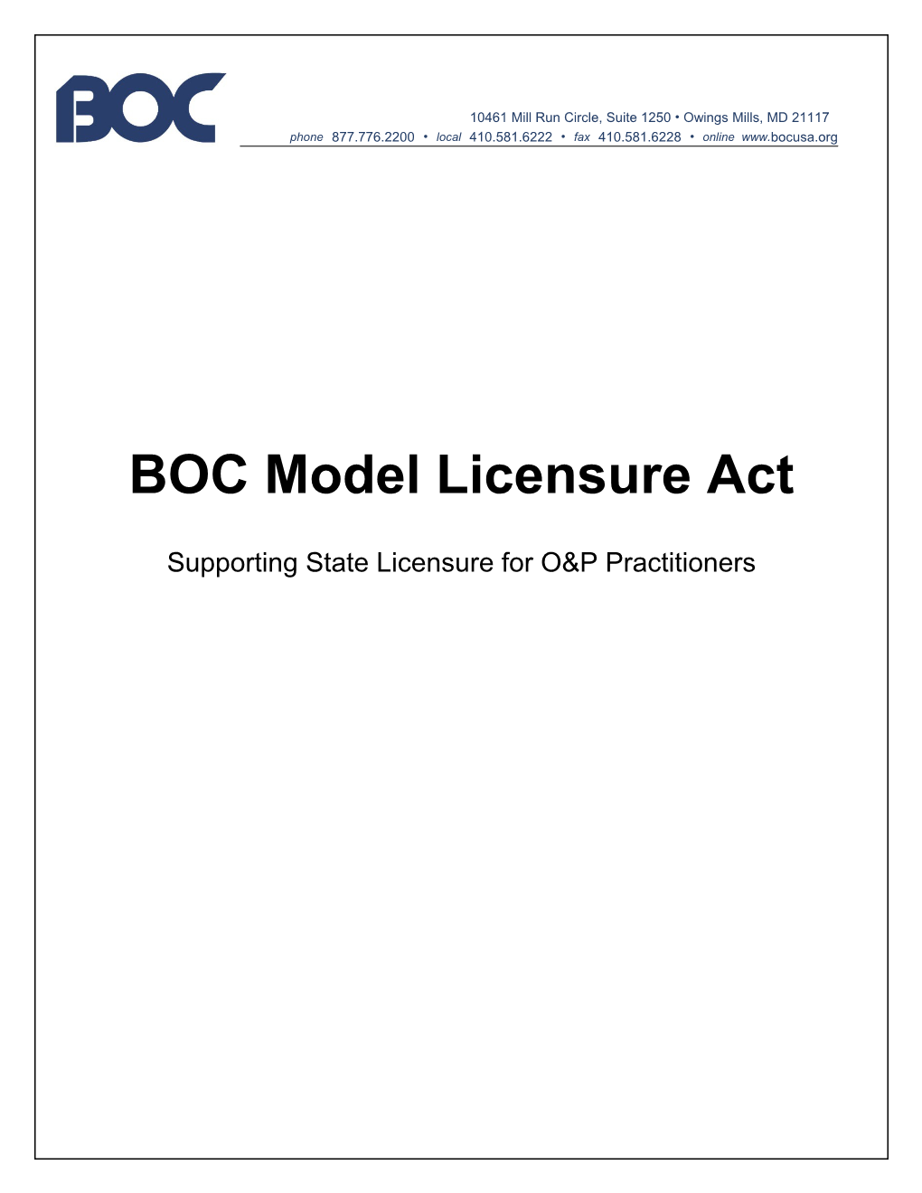 BOC Model Licensure Act