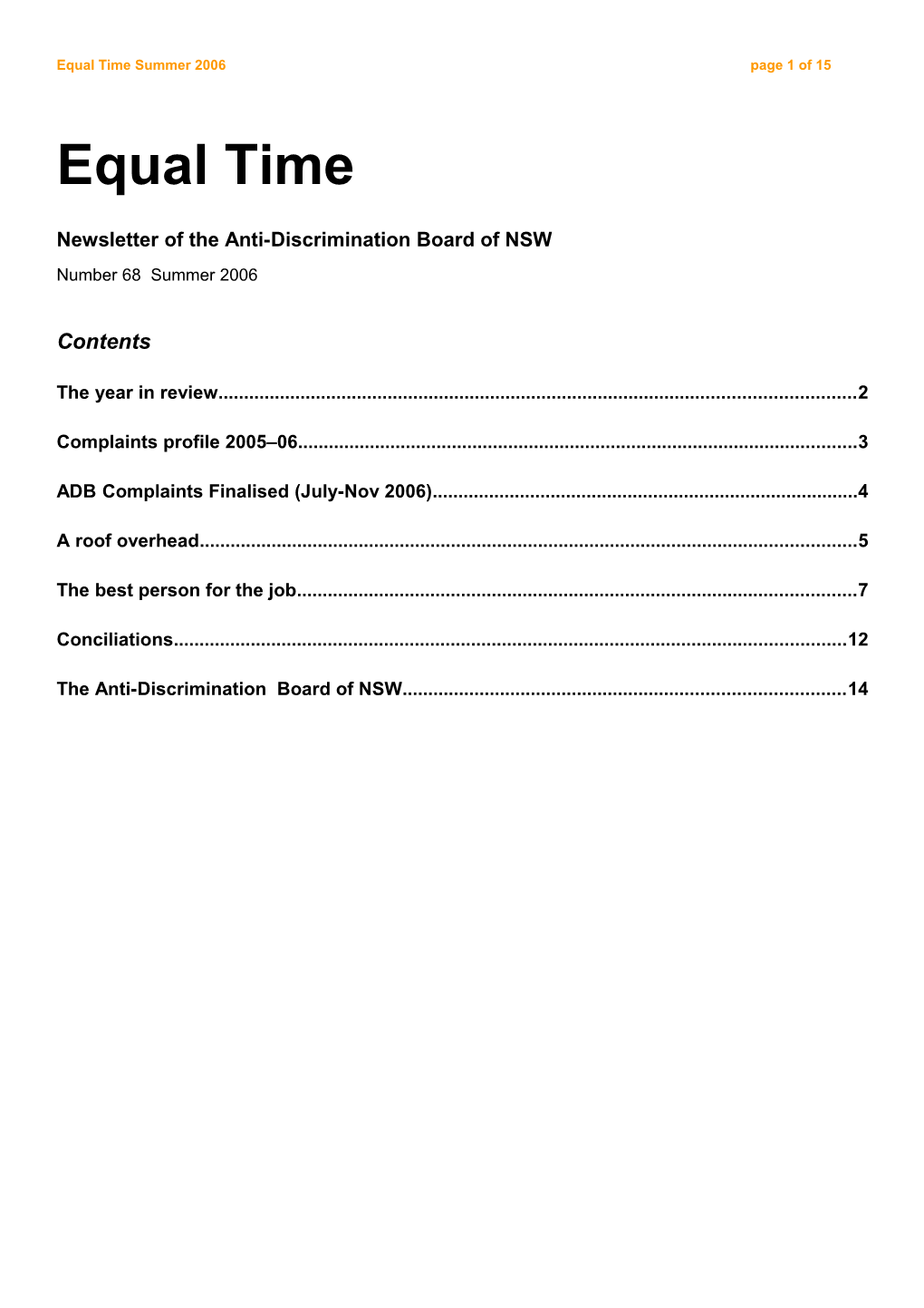 Newsletter of the Anti-Discrimination Board of NSW