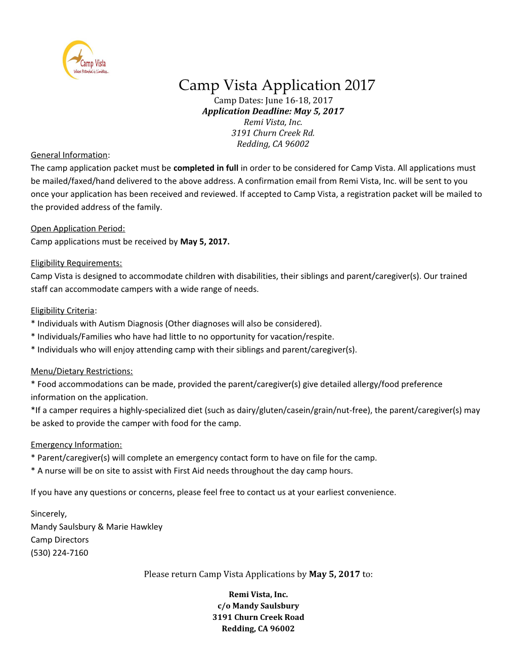 Application Deadline: May 5, 2017