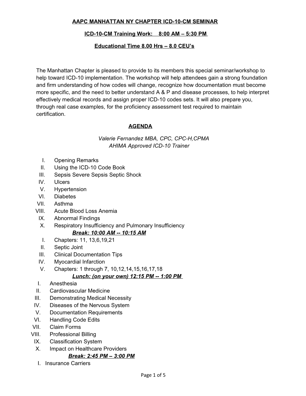 Aapc Manhattan Ny Chapter Icd-10-Cm Seminar