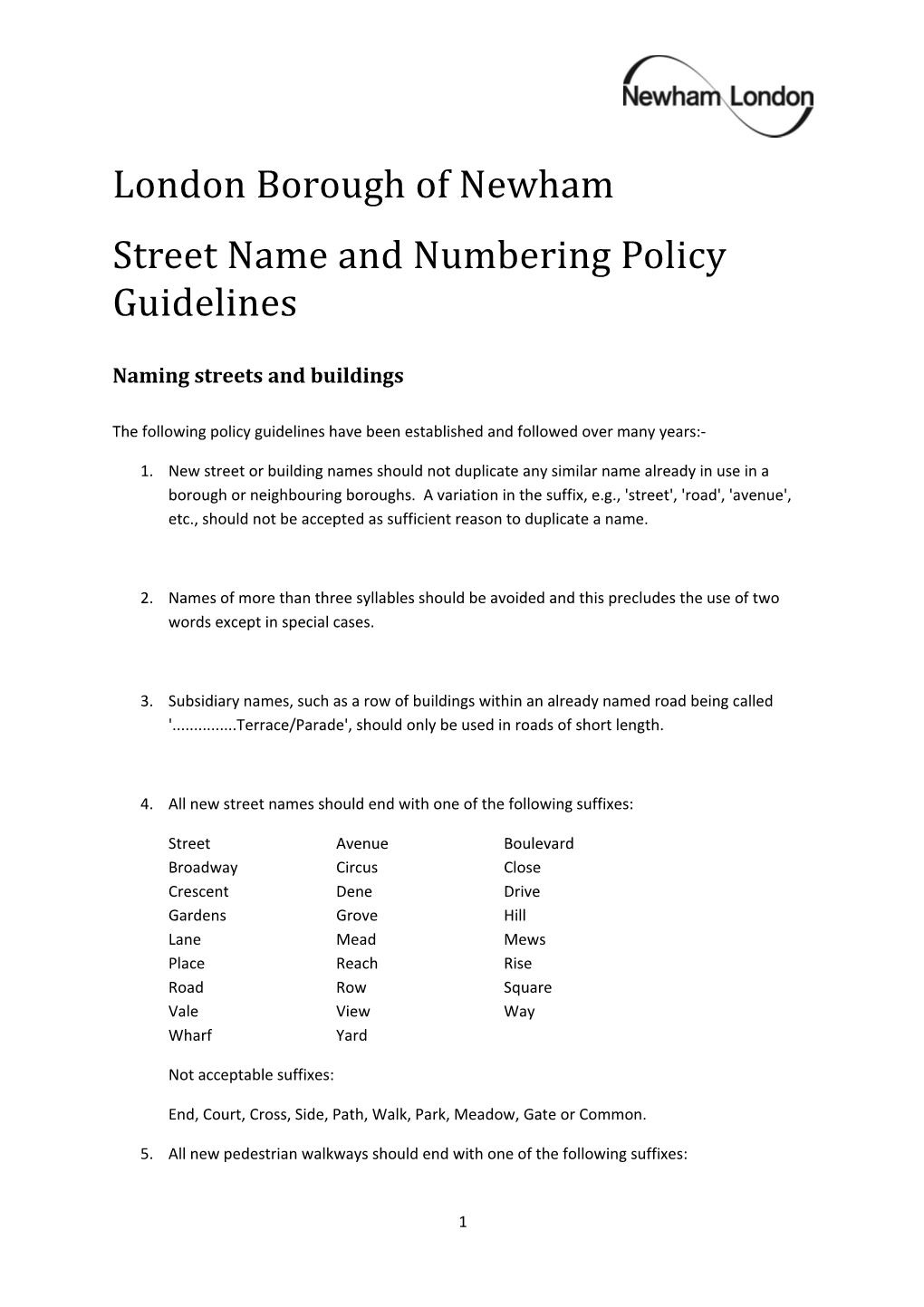 Guidance Notes for Naming and Numbering of a Property of Street