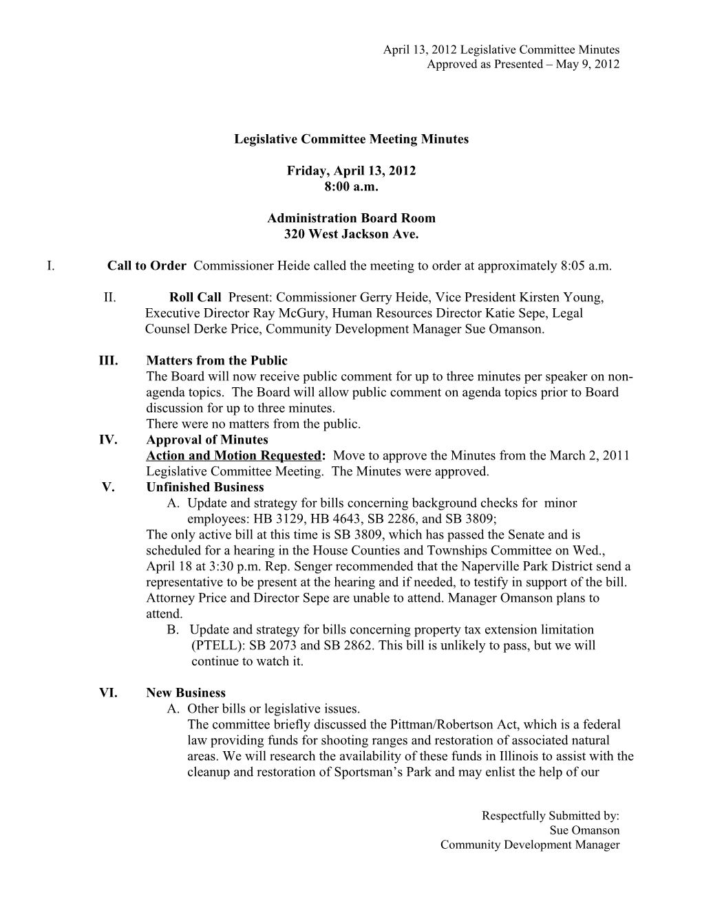 Legislative Committee Meeting Minutes