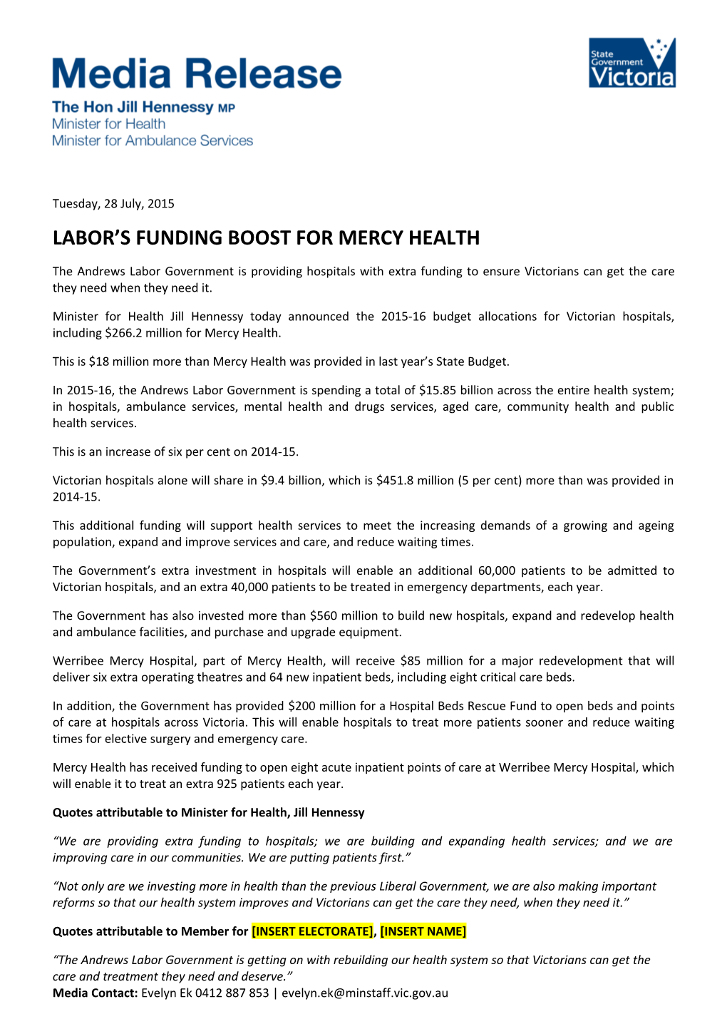 Labor S Funding Boost for Mercy Health