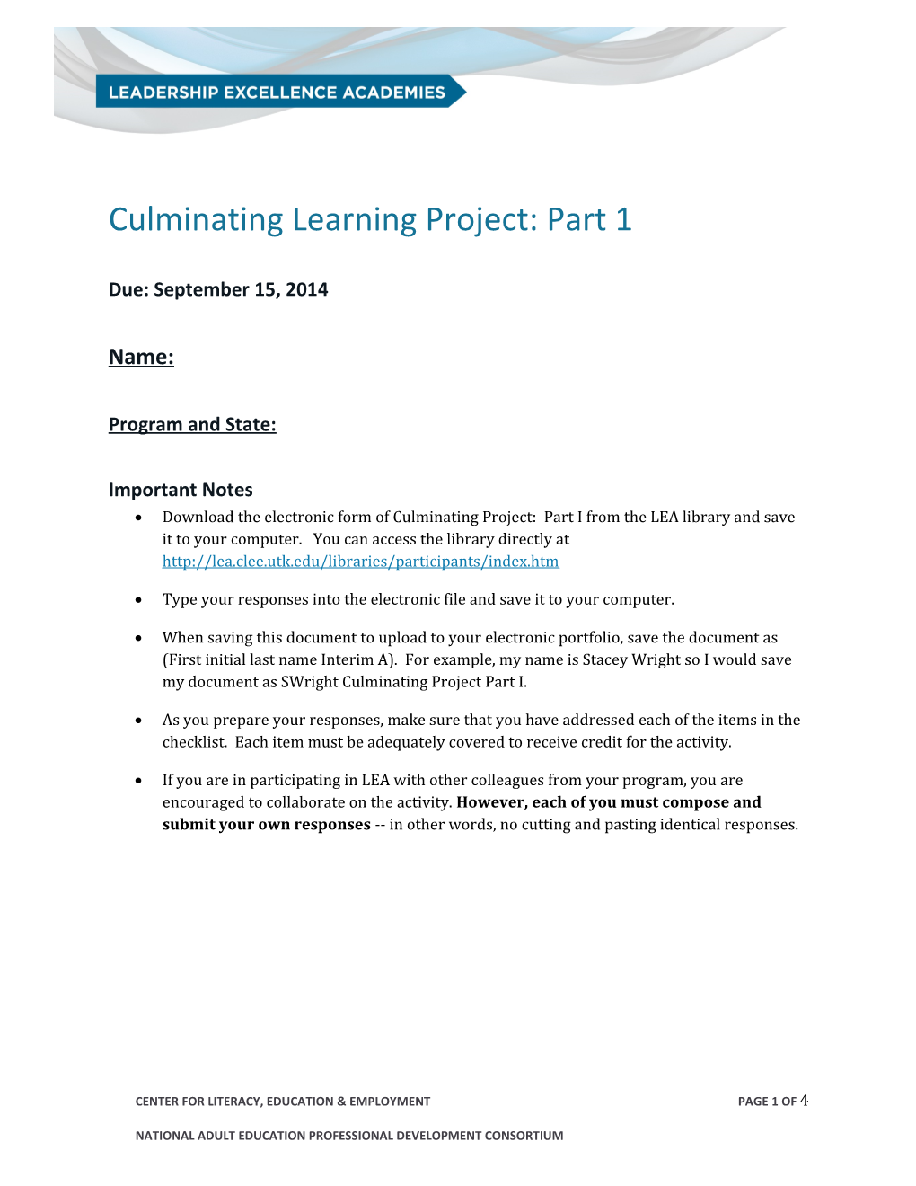 Culminating Learning Project: Part 1