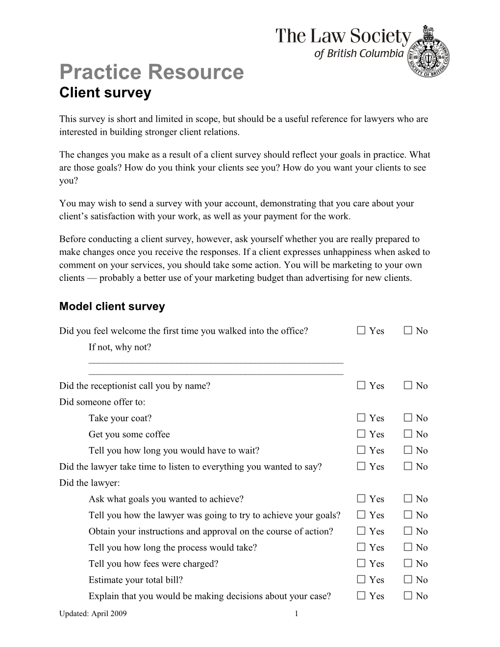 Practice Resource: Client Survey