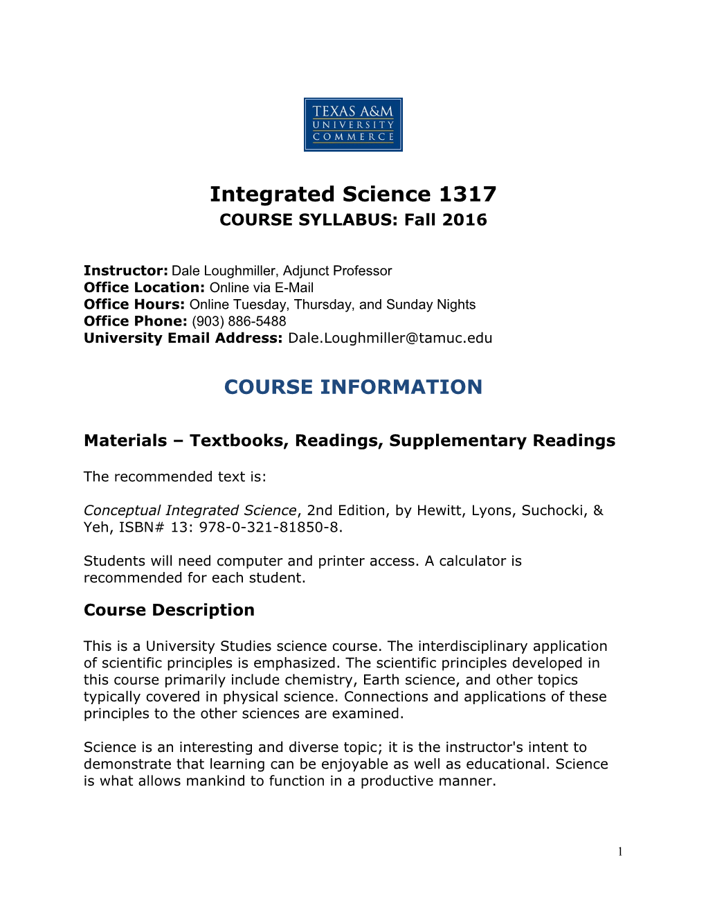 Integrated Science 1317