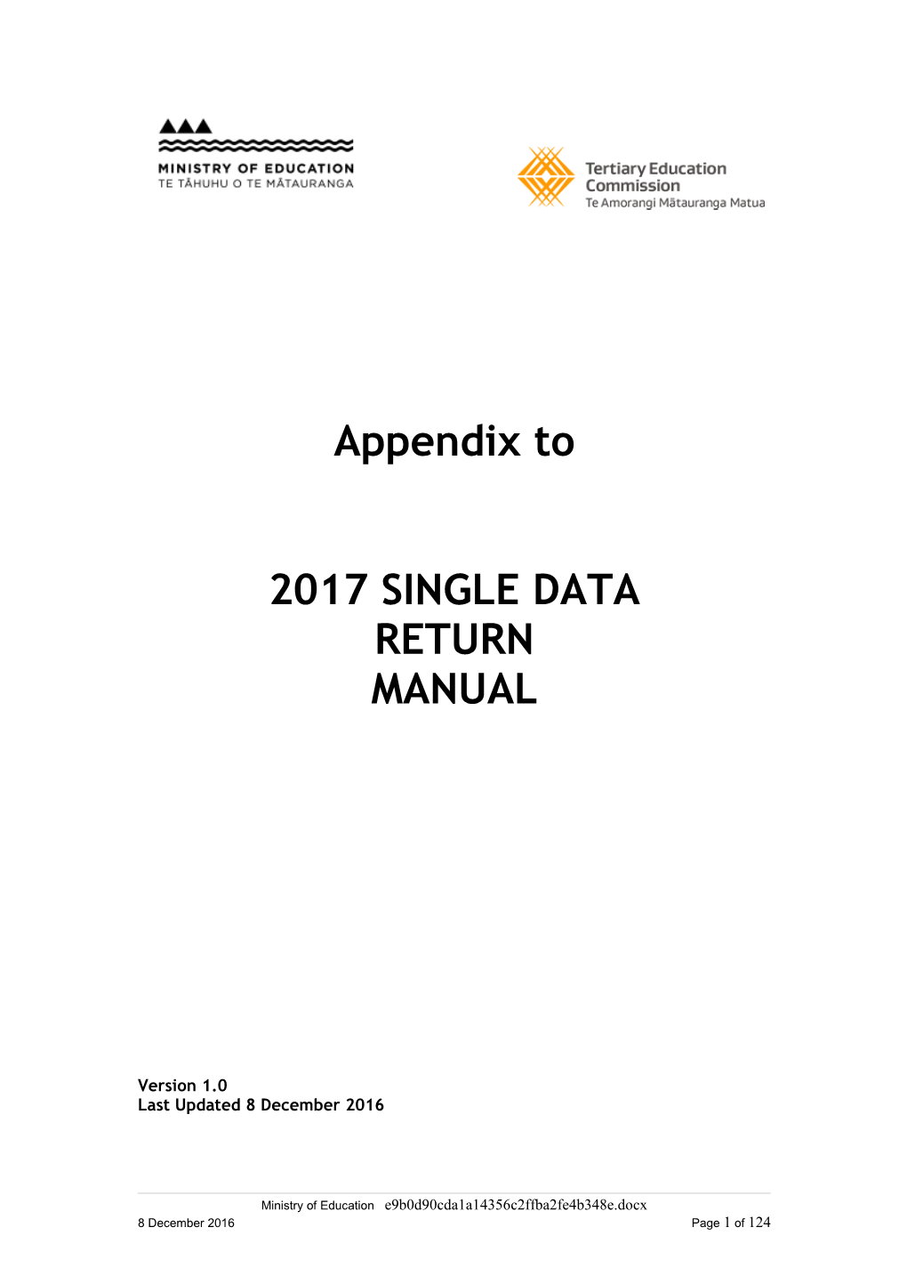 Ministry of Education - Single Data Return Manual Appendices 2017