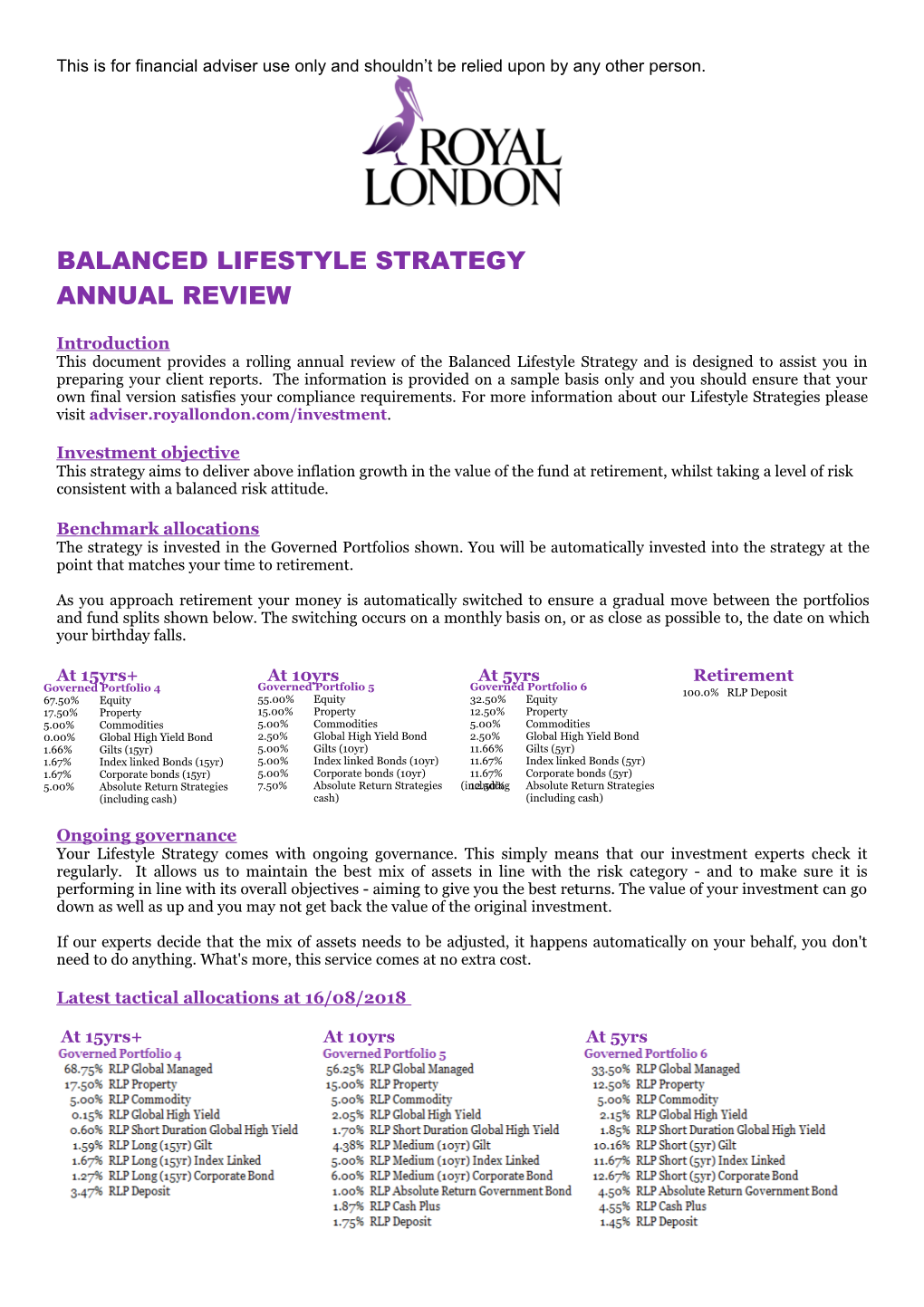Balanced Lifestyle Strategy - Cash - Annual Review