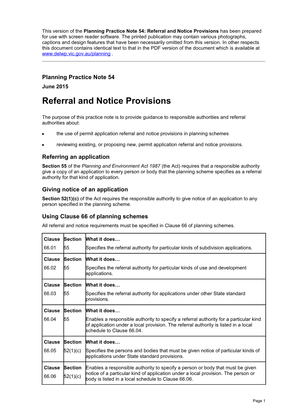 Planning Practice Note 54: Referral and Notice Provisions