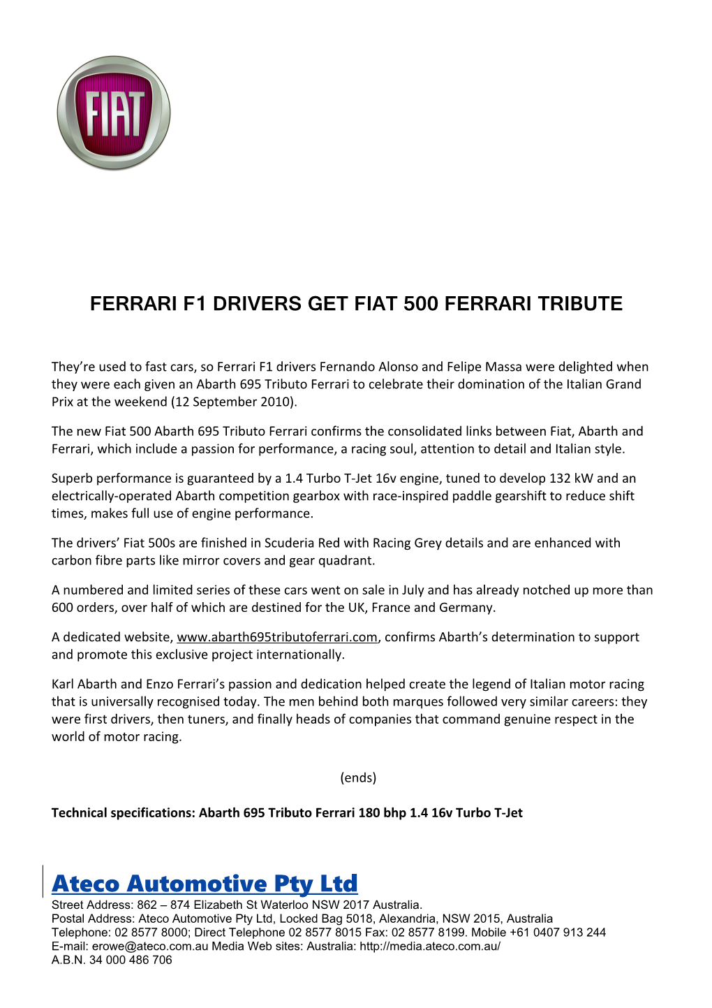 Ferrari F1 Drivers Get Fiat 500 Ferrari Tribute