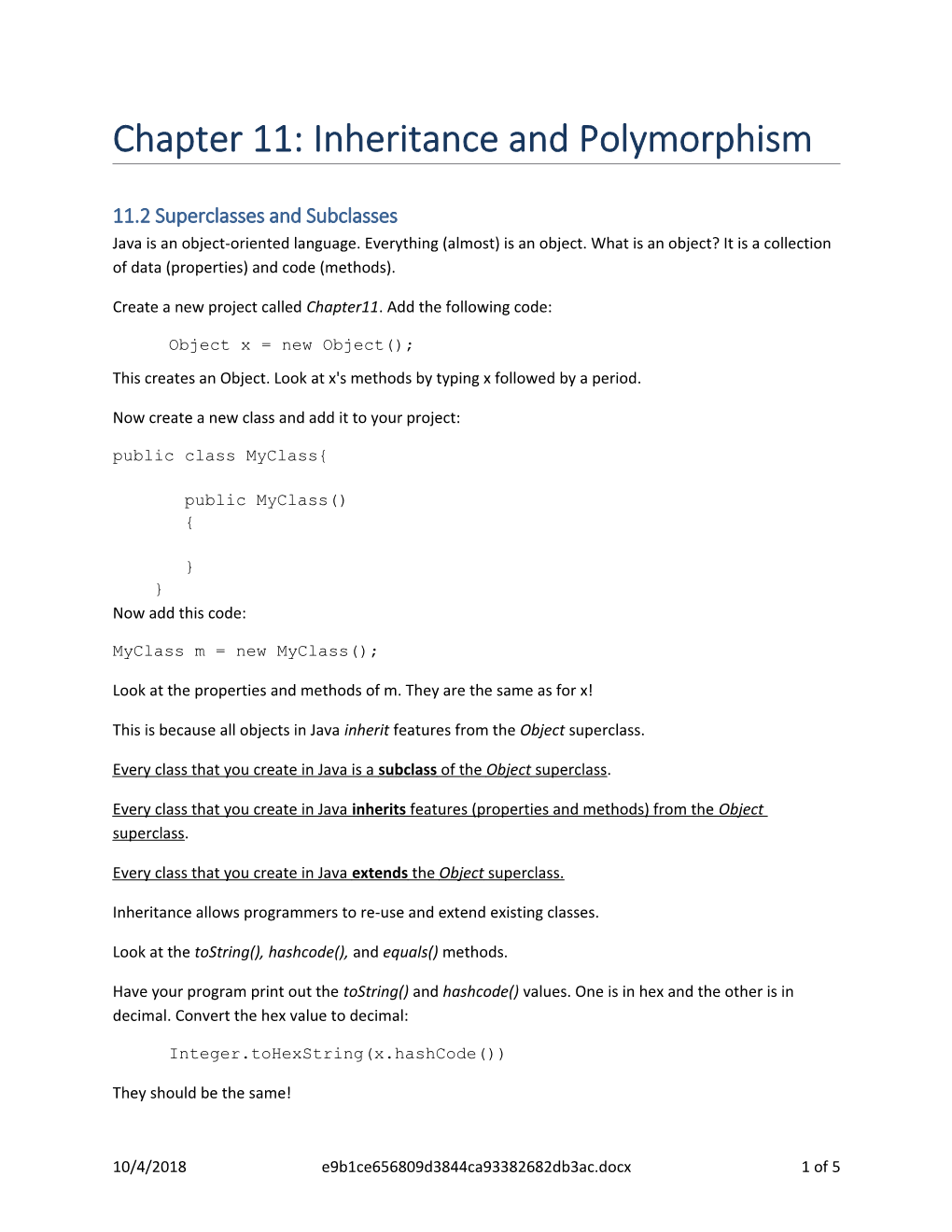 Chapter 11: Inheritance and Polymorphism