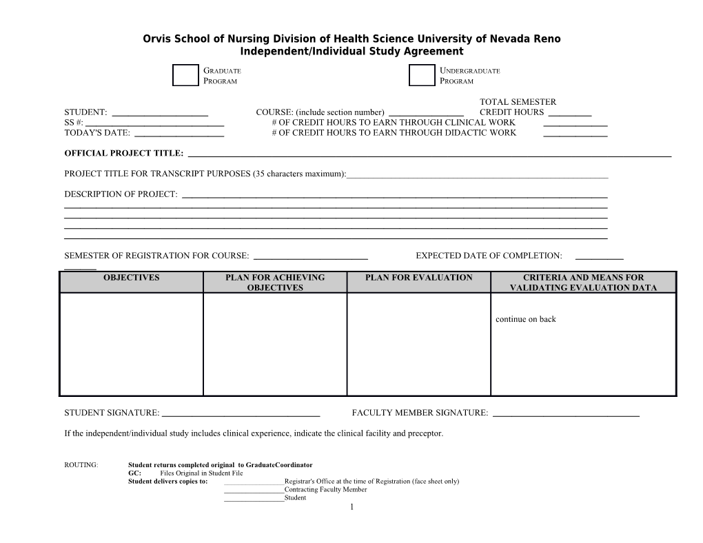 Orvis School of Nursing Division of Health Science University of Nevada Reno