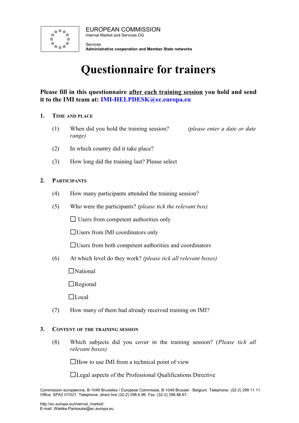 Questionnaire for Trainers