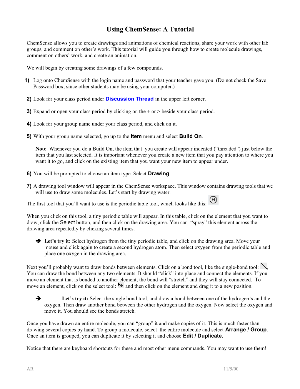 Introductory Chemsense Activities