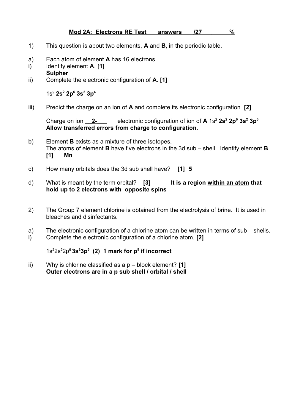 Atomic Structure Test