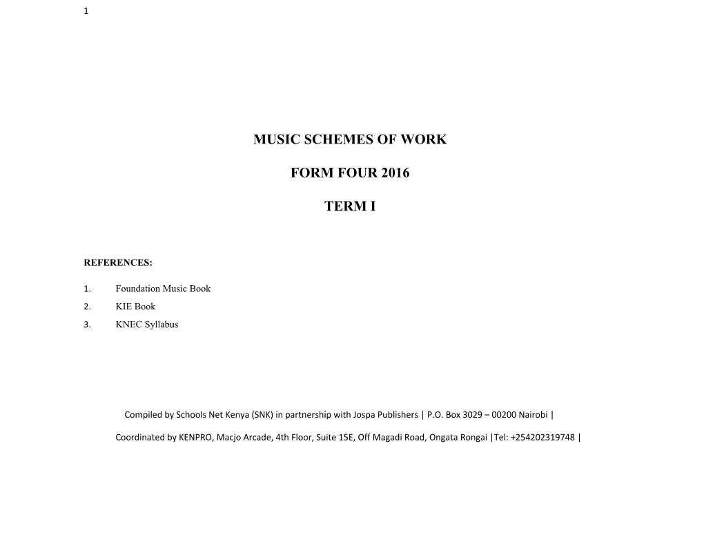 Music Form 3 Schemes of Work Term 1