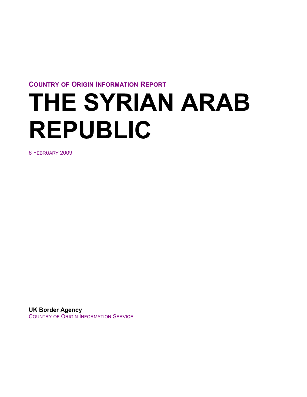Country of Origin Information Report the Syrian Arab Republic February 2009