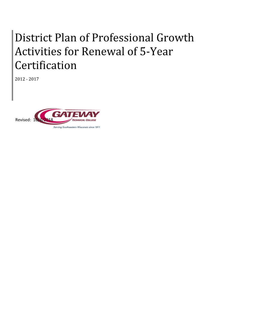 Five-Year Certification Renewal Plan