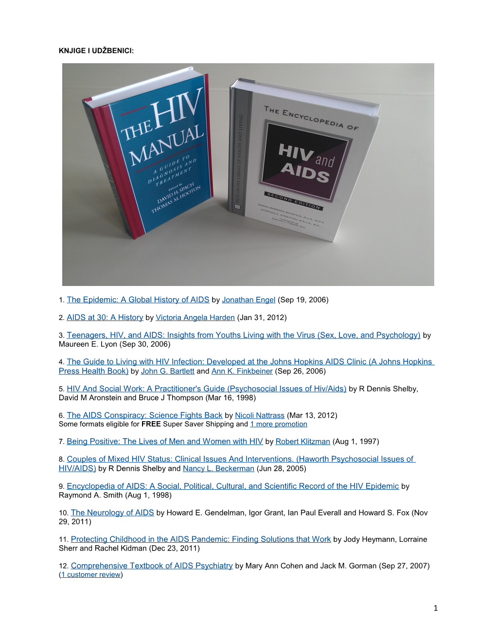 1.The Epidemic: a Global History of AIDS by Jonathan Engel (Sep 19, 2006)