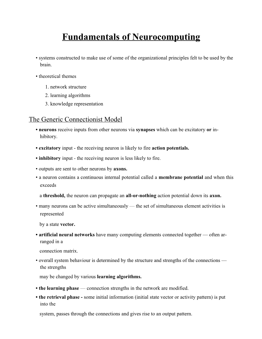 Fundamentals of Neurocomputing