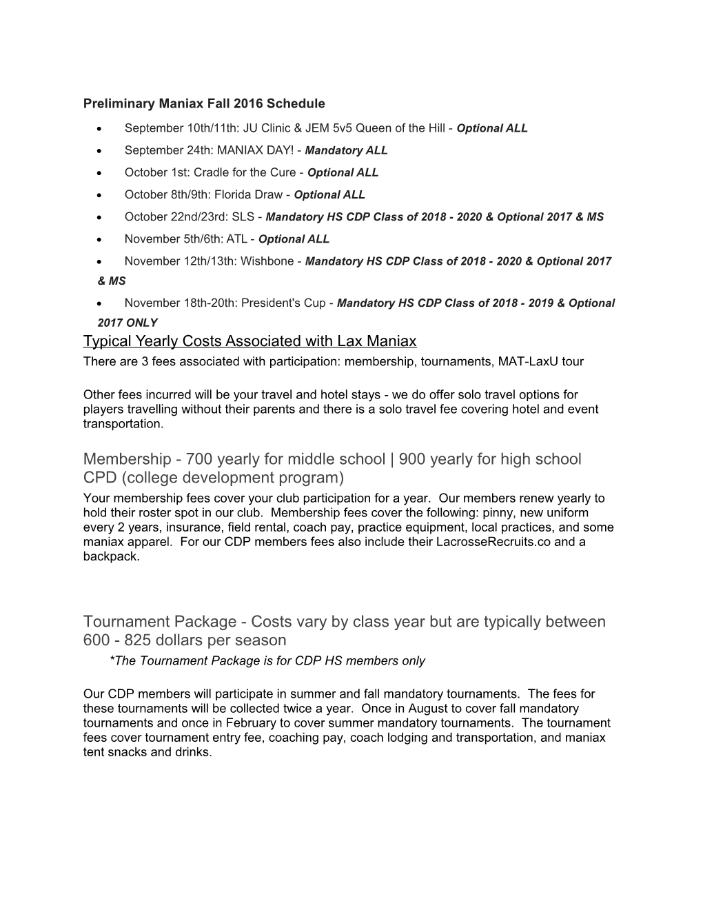 Preliminarymaniax Fall 2016 Schedule