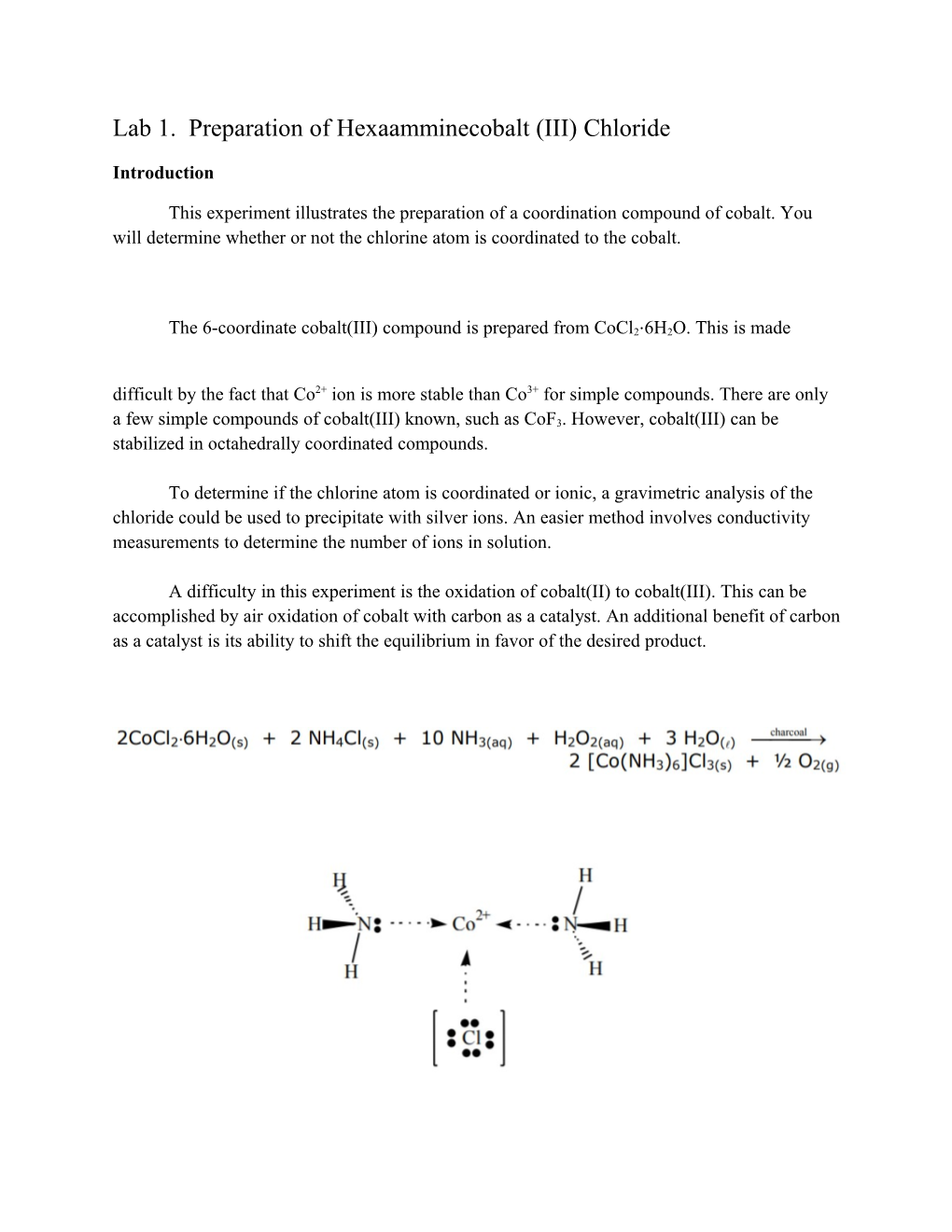 Lab 1. Preparation of Hexaamminecobalt (III) Chloride