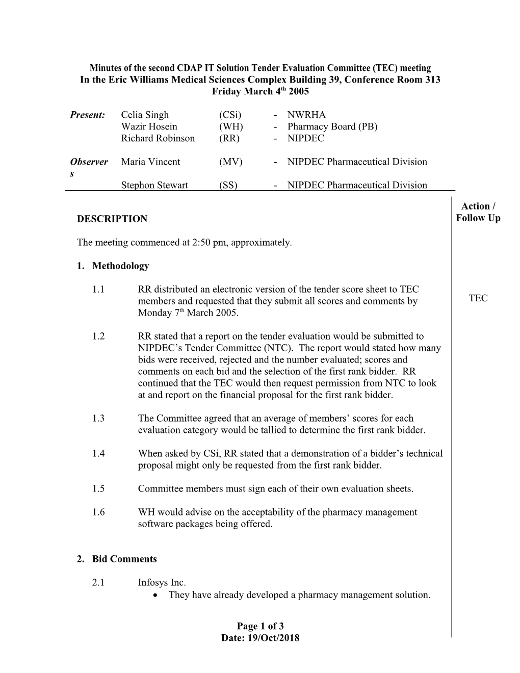 Minutes of the Third CDAP Information Technology Steering Committee