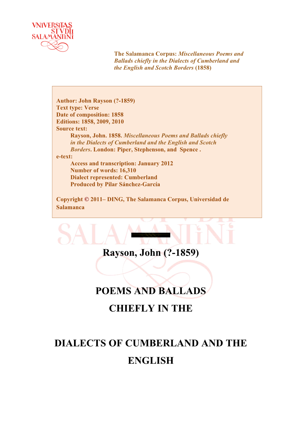 Dialects of Cumberland and the English