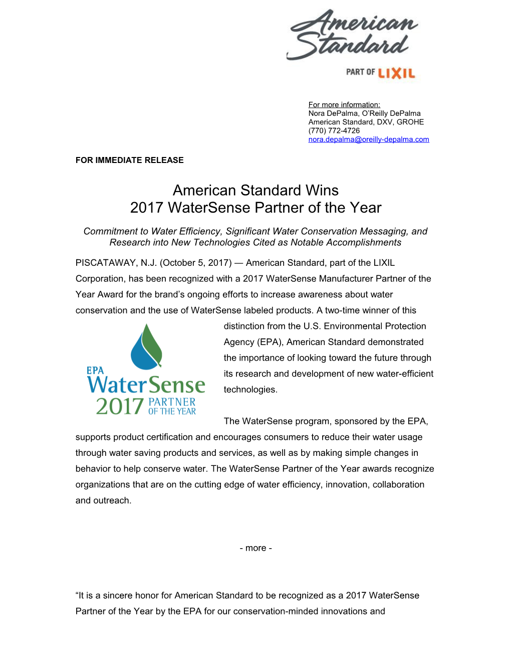 American Standard Wins 2017 Watersense Partner of the Year1-1-1